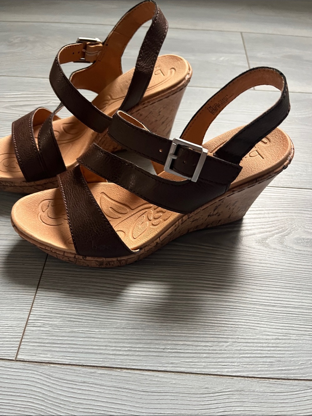 b.o.c. Dark Brown Leather Strappy Wedge Sandals - Picture 2 of 6